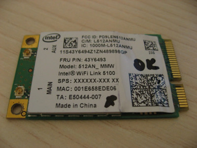 Placa wireless laptop Lenovo ThinkPad X301, Intel WiFi 5100, 512AN_MMW, 43Y6493 foto