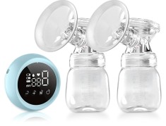 Pompa de San Electrica 2 in 1, cu 2 Biberoane, Capacitate 180 ml, Incarcare USB Tip C, 1200 mAh, 2 Moduri, 9 Viteze