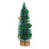 Pom De Crăciun Decorativ, LED, 25cm, Verde, Globuri Verzi și Aurii, Bază Lemn, Lumină Intermitentă