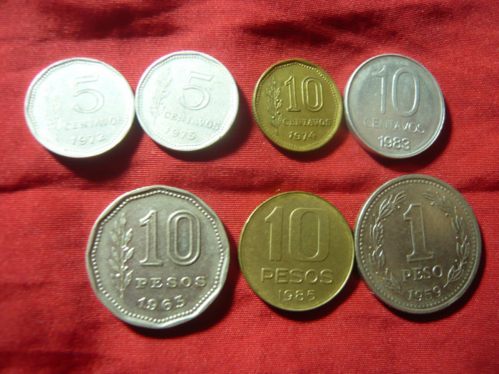 7 Monede Argentina 1959-1985 , alama , Ni , aluminiu ,cal. F.Buna