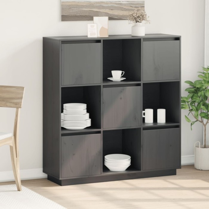 vidaXL Dulap &icirc;nalt, gri, 110,5x35x117 cm, lemn masiv de pin