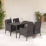 VidaXL Set mobilier de grădină cu perne, 5 piese, negru, poliratan