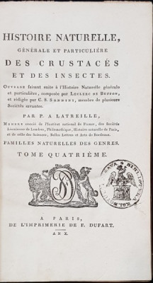 HISTOIRE NATURELLE, GENERALE ET PARTICULIERE DES CRUSTACES ET DES INSECTES par P. A. LATREILLE, TOM IV - PARIS, 1802 foto