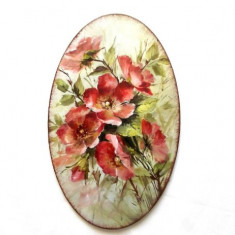Tablou cu flori de mar, tablou oval pe lemn lucrat manual 40391