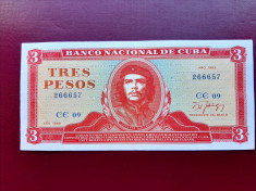 Lichidare stoc-3 Pesos 1989-Cuba-XF+--Rara foto