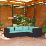 Gossi set mobilier de gradina cu perne, 4 piese, negru, poliratan
