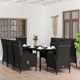 VidaXL Set mobilier de grădină cu perne, 9 piese, negru