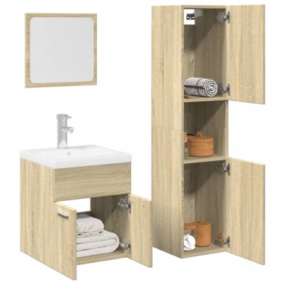 Set mobilier de baie, 4 piese, stejar sonoma, lemn prelucrat foto
