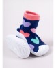 Mocasini pentru copii cu talpă antiderapantă &ndash; Model cu inimioare colorate