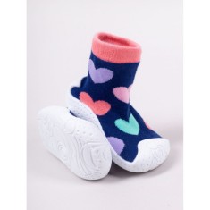 Mocasini pentru copii cu talpă antiderapantă &ndash; Model cu inimioare colorate