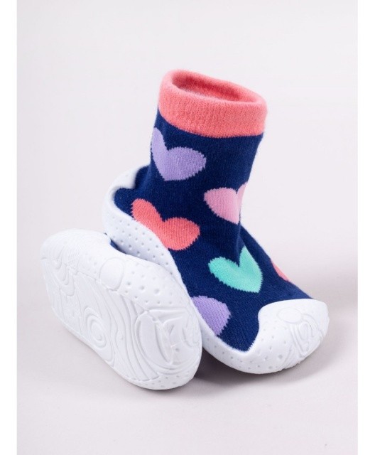 Mocasini pentru copii cu talpă antiderapantă &ndash; Model cu inimioare colorate
