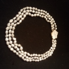 colier perle gri, baroque, cu închizătoare din sidef, model floral