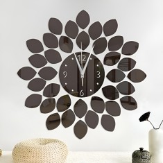 Ceas Decorativ Sticker, Fara Zgomot, Black Flower, 550 mm x 550 mm