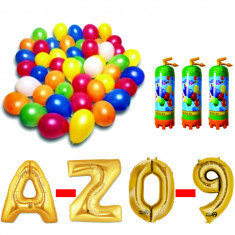 Pachet 15 baloane numere / cifre la alegere, 3 butelii heliu, 100 baloane 26cm metalizate foto