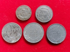 Lot monede 2 lei 1941,5 lei 1942, 20 lei 1942, 20 lei1943, 20 lei 1944 Romania.