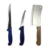 Set profesional de macelarie, dezosat, transat, filetat, 2 cutite, otel carbon, satar