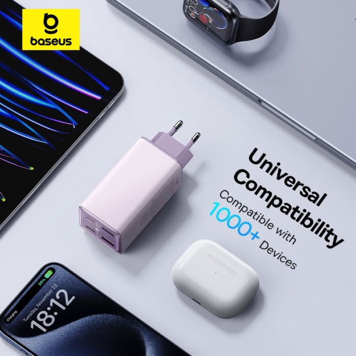 INCARCATOR RETEA Baseus GaN6 Pro, Quick Charge 100W, 2 x USB Type-C Output 5V/3A, 2xUSB (include cablu USB Type-C la USB Type-C de 100W), mov &amp;quot;P1