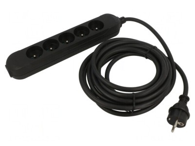 Prelungitor alimentare 5 prize PVC negru 1,5m 16A foto