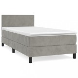 Cumpara ieftin Pat box spring cu saltea, gri deschis, 90x190 cm, catifea