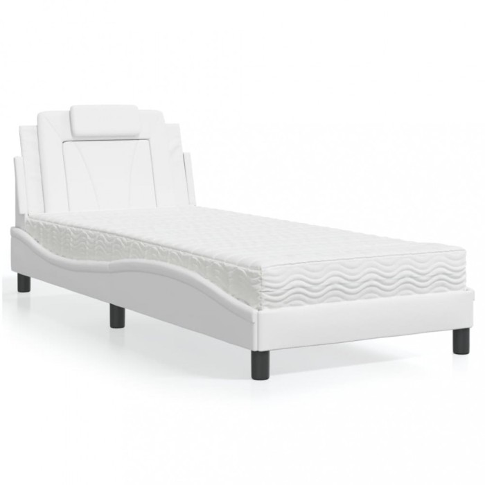 vidaXL Pat cu saltea, alb, 90x200 cm, piele ecologică 3208769