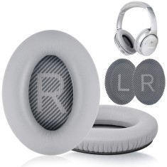 Set 2 bureti pentru casti Bose QuietComfort 35 l / II QC35 l / II, Over-Ear, Argintiu, Spuma cu memorie, Piele ecologica