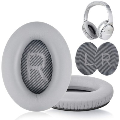 Set 2 bureti pentru casti Bose QuietComfort 35 l / II QC35 l / II, Over-Ear, Argintiu, Spuma cu memorie, Piele ecologica foto
