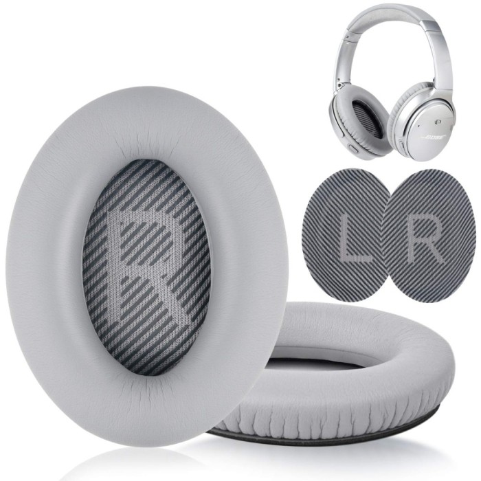 Set 2 bureti pentru casti Bose QuietComfort 35 l / II QC35 l / II, Over-Ear, Argintiu, Spuma cu memorie, Piele ecologica