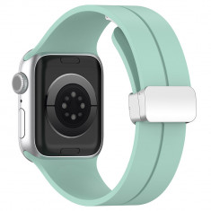 Bratara smartwatch compatibila apple watch 1/2/3/4/5/6/7/8/se/se 2 42/44/45/49mm, catarama metalica, minimalista, verde