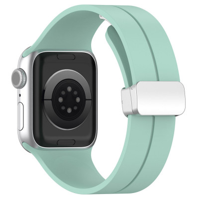 Bratara smartwatch compatibila apple watch 1/2/3/4/5/6/7/8/se/se 2 38/40/41mm, catarama metalica, minimalista, verde foto