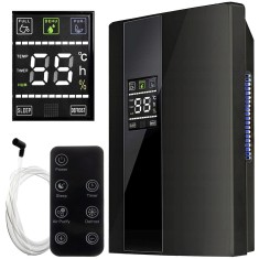 Dezumidificator si Purificator de Aer 2-in-1, Afisaj Temperatura/Umiditate, Randament 650ml/zi, Putere 90W, Anti-Mucegai, Telecomanda, Negru