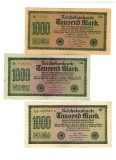Germania 1922 - 1000 Mark, lot 3buc cu filigrane diferite