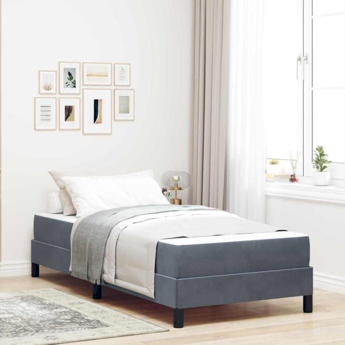 vidaXL Pat boxspring cu saltea Gri &icirc;nchis 100 x 200 cm Catifea 3398672