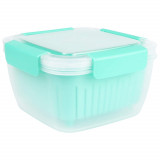 Caserola cu strecuratoare si capac pentru depozitarea si pastrarea alimentelor in frigider, fara BPA, capacitate de 1.5 L, dimensiunea 17 x 17 x 10 cm