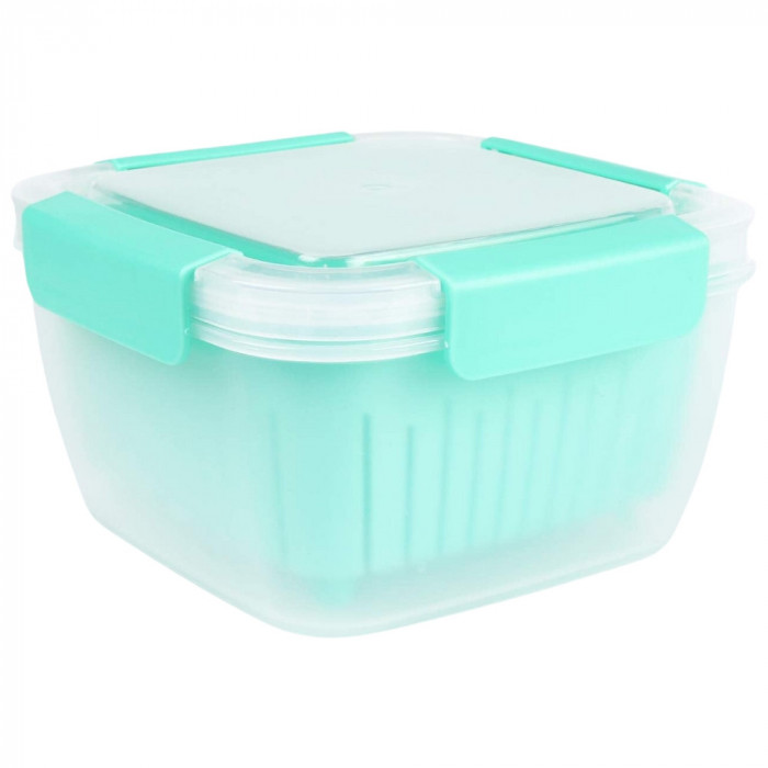 Caserola cu strecuratoare si capac pentru depozitarea si pastrarea alimentelor in frigider, fara BPA, capacitate de 1.5 L, dimensiunea 17 x 17 x 10 cm