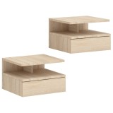 HOMCOM Set de 2 Noptiere Moderne Suspendate pentru Dormitor cu Sertar si Blat din Lemn 35x32x22.5cm, Stejar | Aosom Romania