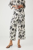 Medicine pantaloni din amestec de in culoarea bej, lat, high waist