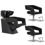 Set scafă coafor Hana, unitate de spălare, 2 scaune hidraulice pivotante, suport pentru picioare, bol ceramic, accesorii