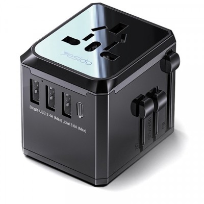 Incarcator Retea Yesido MC10 Travel, 18W, 3.6A, 1 x USB-C - 3 x USB-A, Negru foto
