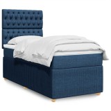 VidaXL Pat box spring cu saltea, albastru, 100x200 cm, textil