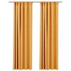 Draperii opace aspect in, carlige, 2 buc., galben, 140x245 cm