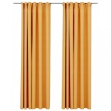 Cumpara ieftin Draperii opace aspect in, carlige, 2 buc., galben, 140x245 cm