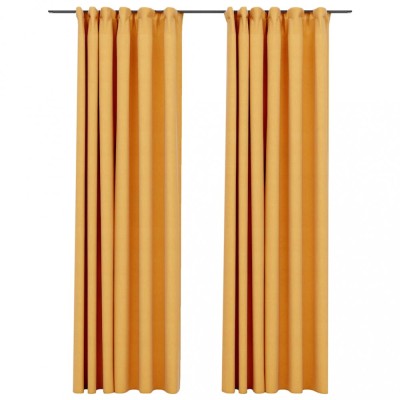 Draperii opace aspect in, carlige, 2 buc., galben, 140x245 cm foto