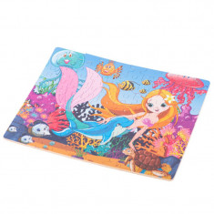 Puzzle din Lemn 100 de Piese 2 in 1 Velixo&reg;, Dinozauri cu Cifre si Sirena, Cutie Metalica Depozitare Inclusa, 28.5 x 22.5 cm, Multicolor