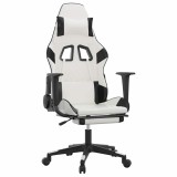 Cumpara ieftin Scaun de gaming cu suport picioare, alb/negru, piele ecologica
