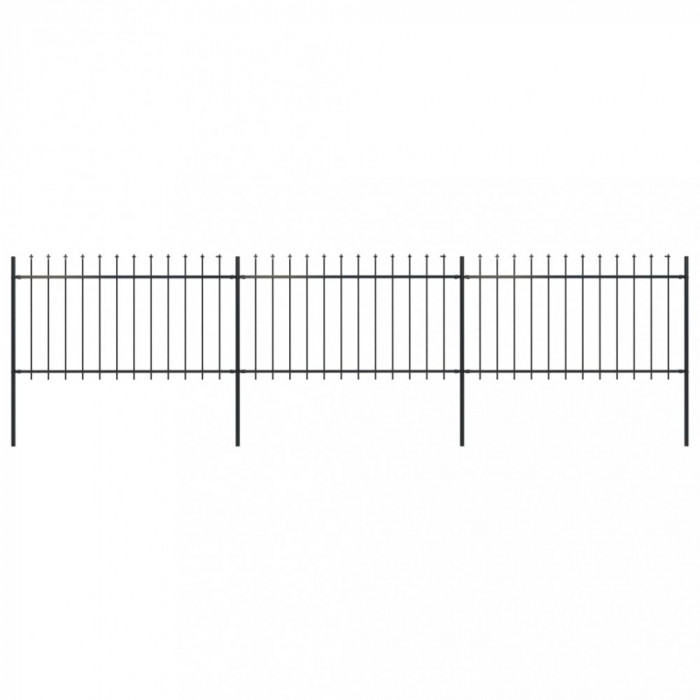 vidaXL Gard de grădină cu v&acirc;rf suliță, negru, 5,1 m, oțel