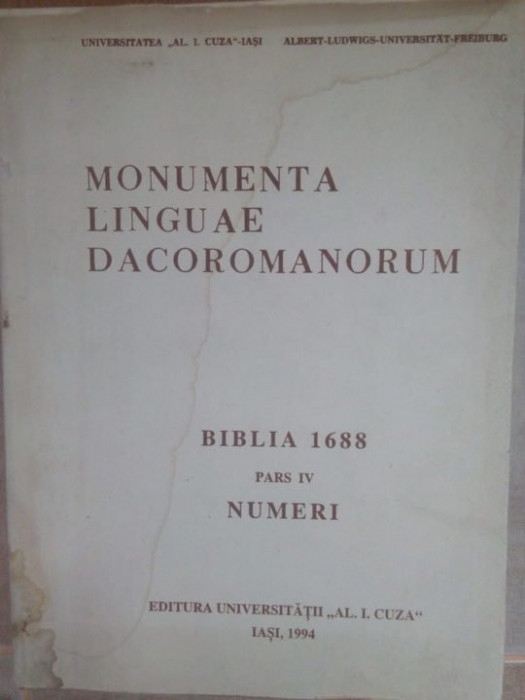 Ioan Caprosu - Monumenta linguae dacoromanorum, biblia 1688 pars IV numeri (dedicatie)