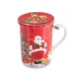Cana cu infuzor ceai Craciun portelan multicolor in cutie cadou &Oslash; 8 cm x 10,5 H, 350 ml