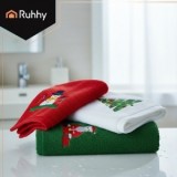 Set 3 prosoape din bumbac, cu borderie motive de Craciun, multicolor