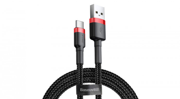 Baseus Type-C USB C Cafule Cablu de date și &icirc;ncărcare 2A 2m roșu negru (CATKLF-C91)