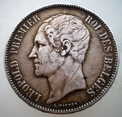 F.574 BELGIA LEOPOLD PREMIER 5 FRANCS FRANCI 1851 ARGINT 25g foto